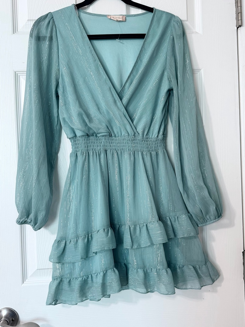 Sage Green Ruffle Mini Dress with Smocked Waist